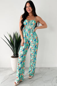 Step Into Stillness Watercolor Print Jumpsuit (Green) - NanaMacs