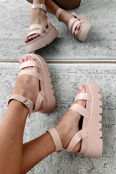 Walk Confidently Chunky Platform Sandals (Blush) - NanaMacs