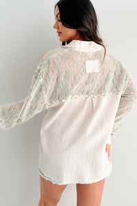 Flirtatious Fling POL Floral Lace Button Down Shirt (Sage) - NanaMacs