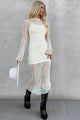 Paradigm Of Perfection Long Sleeve Lace Midi Dress (Cream) - NanaMacs