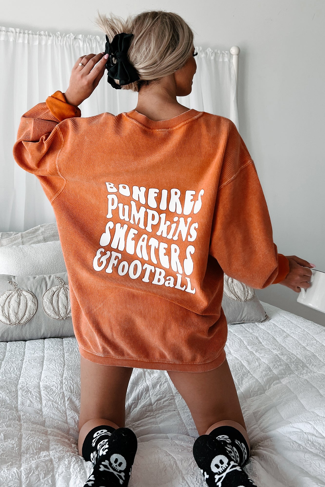 All Things Fall Double-Sided Corded Graphic Crewneck (Burnout Orange) - Print On Demand - NanaMacs