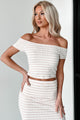 Blissful Mood Striped Crop Top & Skirt Set (Ivory/Taupe) - NanaMacs