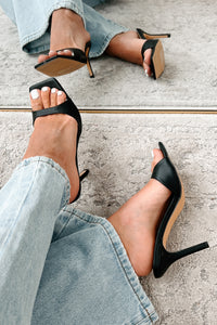 Little Bit Spicy Square Toe Heeled Sandal (Black Patent) - NanaMacs