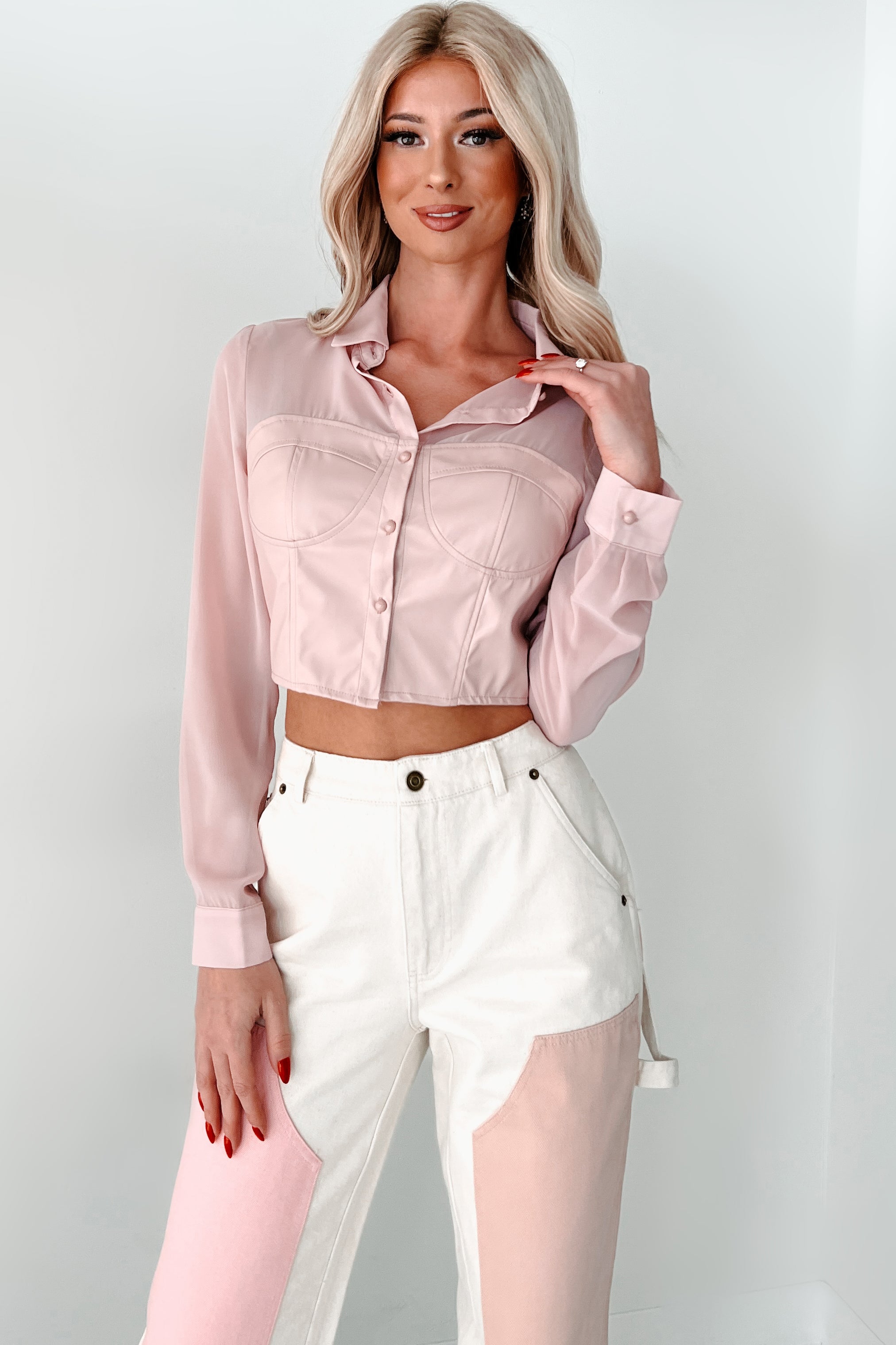 Sheer Passion Faux Leather Blouse (Pink) - NanaMacs