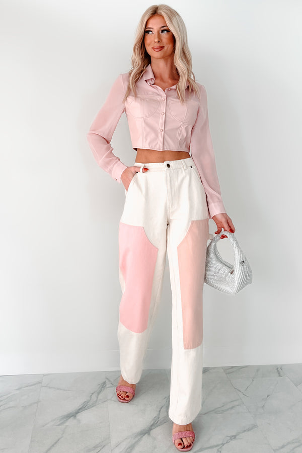 Sheer Passion Faux Leather Blouse (Pink) - NanaMacs