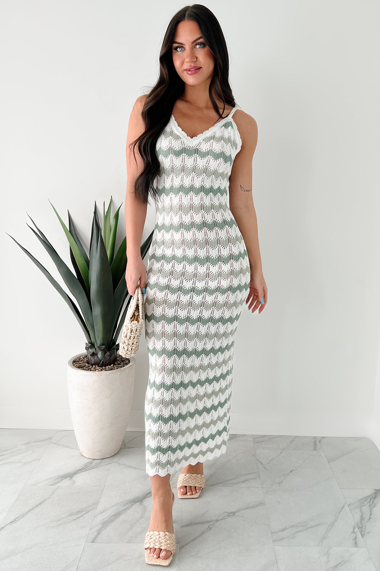 Simply Striped Sweater Knit Maxi Dress (Sage Combo) - NanaMacs