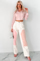 Sabra Straight Leg Colorblock Jeans (Ivory/Pink) - NanaMacs