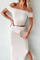 Blissful Mood Striped Crop Top & Skirt Set (Ivory/Taupe) - NanaMacs