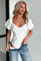 Humming Along Puff Sleeve Scoop Neck Bodysuit (White) - NanaMacs