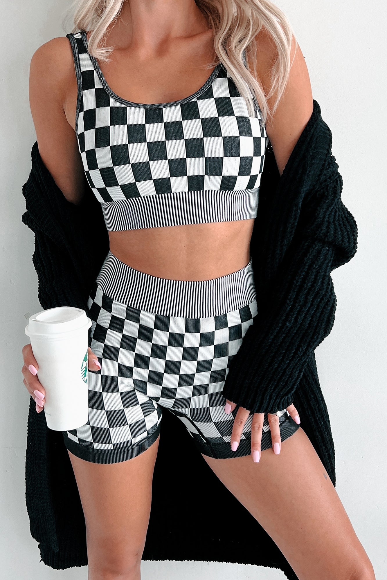 Unlocked Potential Checkered Two-Piece Shorts Set (Black) - NanaMacs