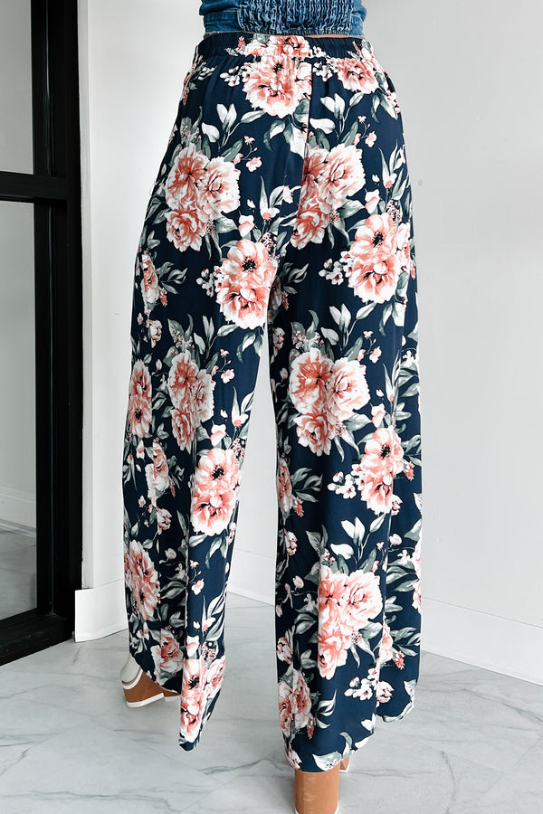 Dropping The Games Floral Wide Leg Pants (Navy) - NanaMacs