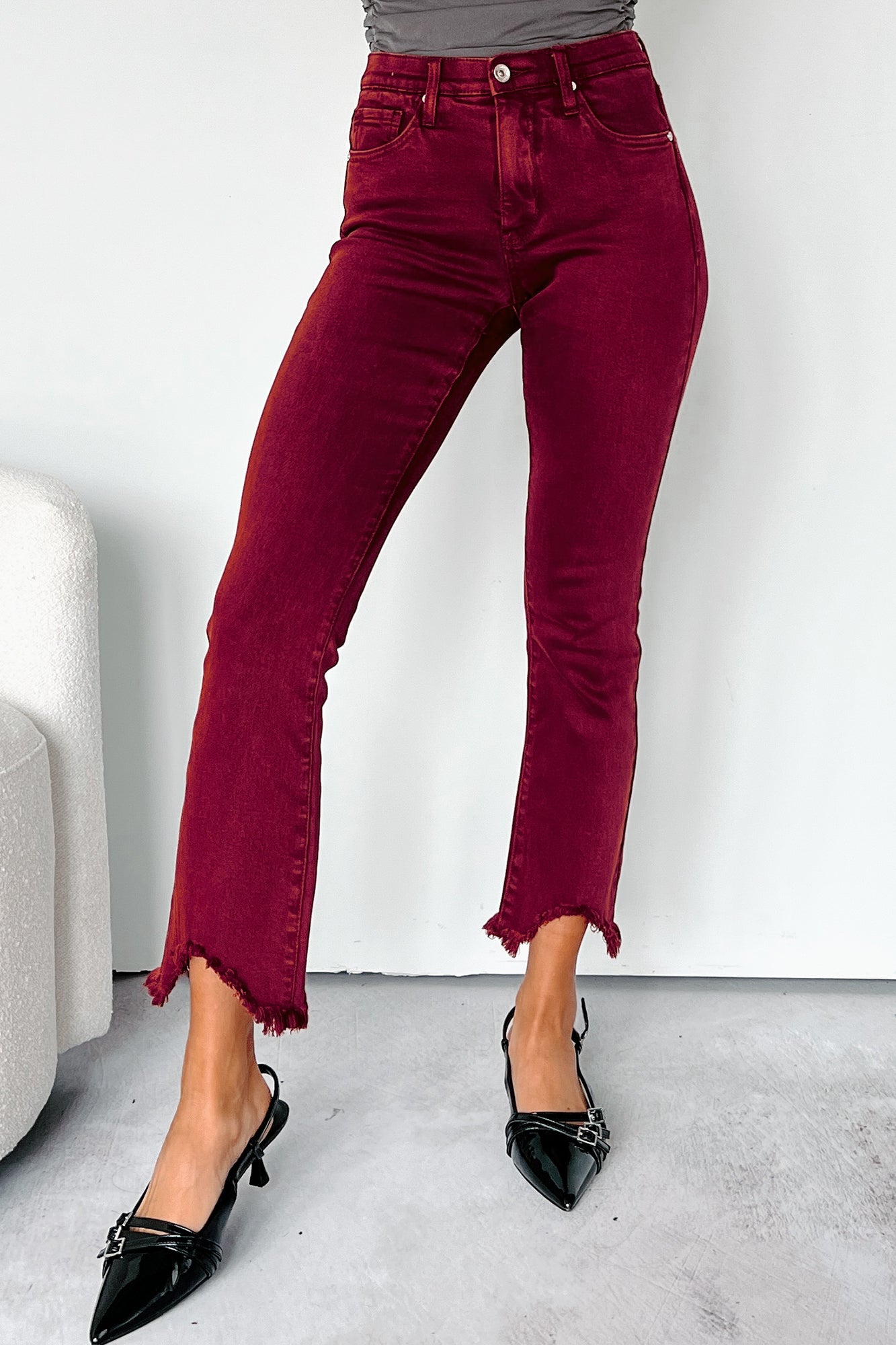 Tulsa Mid Rise Tummy Control Special A Kick Flare Jeans (Wine) - NanaMacs