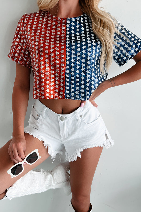 Exploding With Excitement Sequin Crop Top (Red/Blue) - NanaMacs