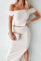 Blissful Mood Striped Crop Top & Skirt Set (Ivory/Taupe) - NanaMacs