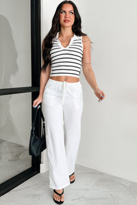 Like A Gentle Breeze High Waist Linen Pants (White) - NanaMacs