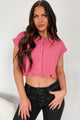 Undemanding Comfort Distressed Button-Up Sweater Vest (Pink) - NanaMacs