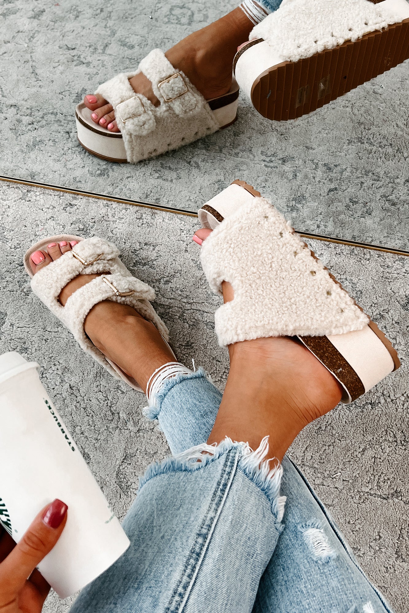 Bohemian Paradise Sherpa Platform Sandals (Ivory) - NanaMacs