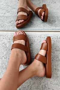 Hey Amigo Double Strap Platform Sandals (Chestnut) - NanaMacs