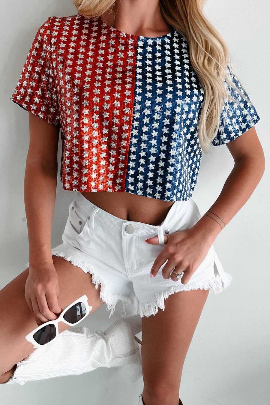 Exploding With Excitement Sequin Crop Top (Red/Blue) - NanaMacs