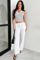 Simple But Stylish Sleeveless Striped Top (White) - NanaMacs