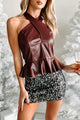 Dangerous Temptation Faux Leather Halter Top (Burgundy) - NanaMacs