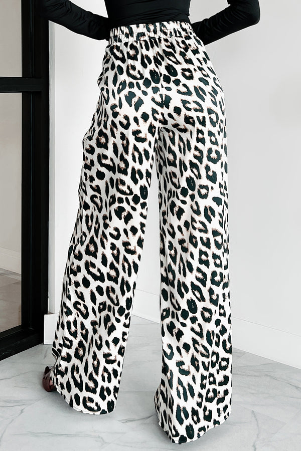 Feisty Feline Satin Wide Leg Pants (Leopard) - NanaMacs