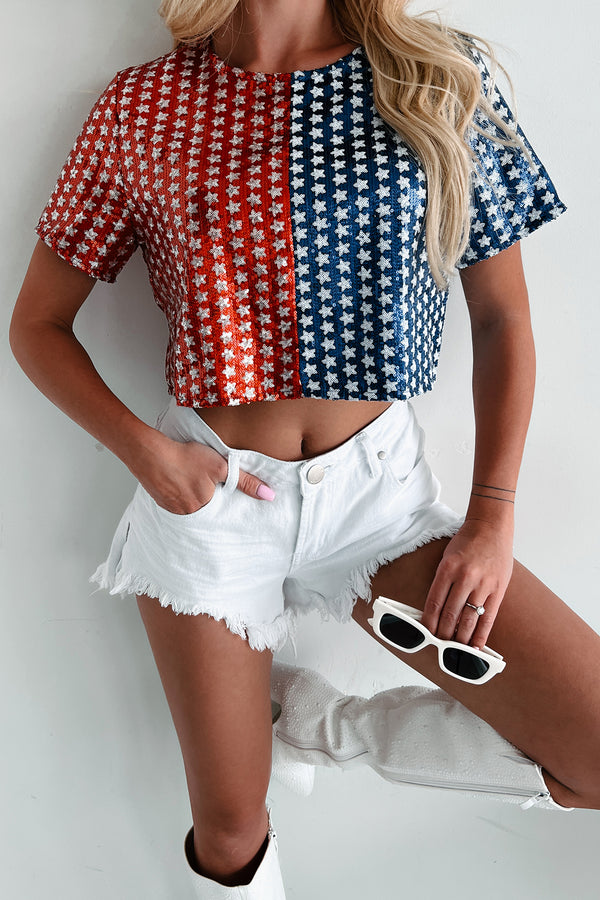 Exploding With Excitement Sequin Crop Top (Red/Blue) - NanaMacs