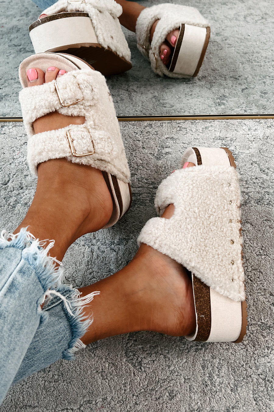 Bohemian Paradise Sherpa Platform Sandals (Ivory) - NanaMacs