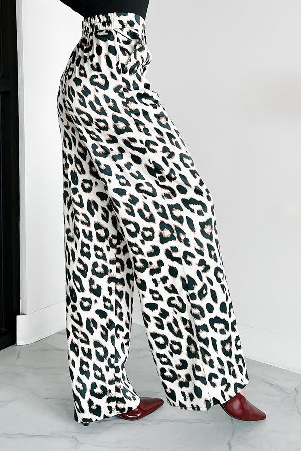 Feisty Feline Satin Wide Leg Pants (Leopard) - NanaMacs