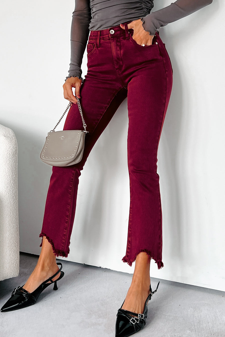 Tulsa Mid Rise Tummy Control Special A Kick Flare Jeans (Wine) - NanaMacs