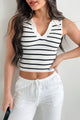 Simple But Stylish Sleeveless Striped Top (White) - NanaMacs