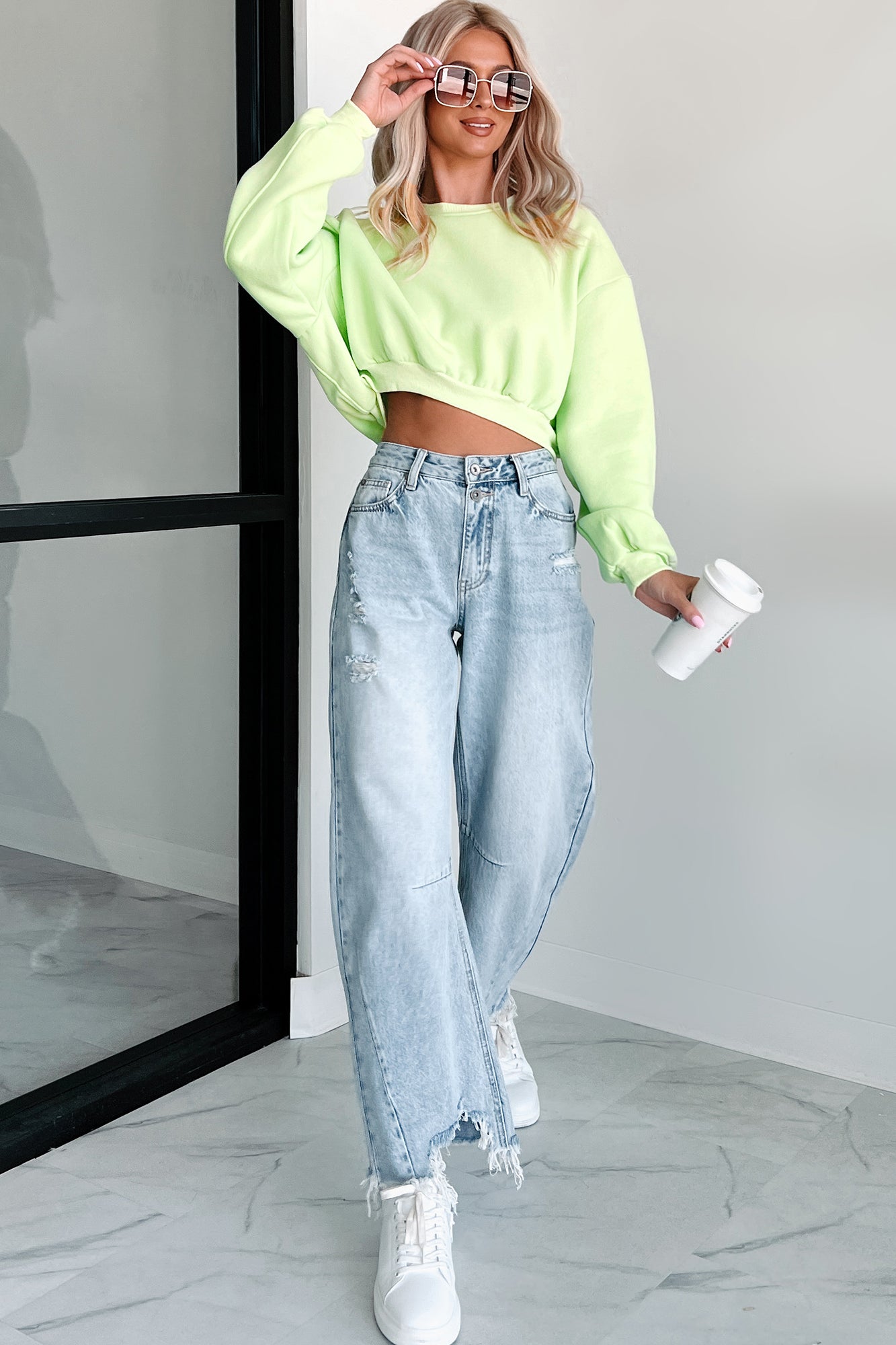 Nial Crewneck Crop Sweatshirt (Lime) - NanaMacs