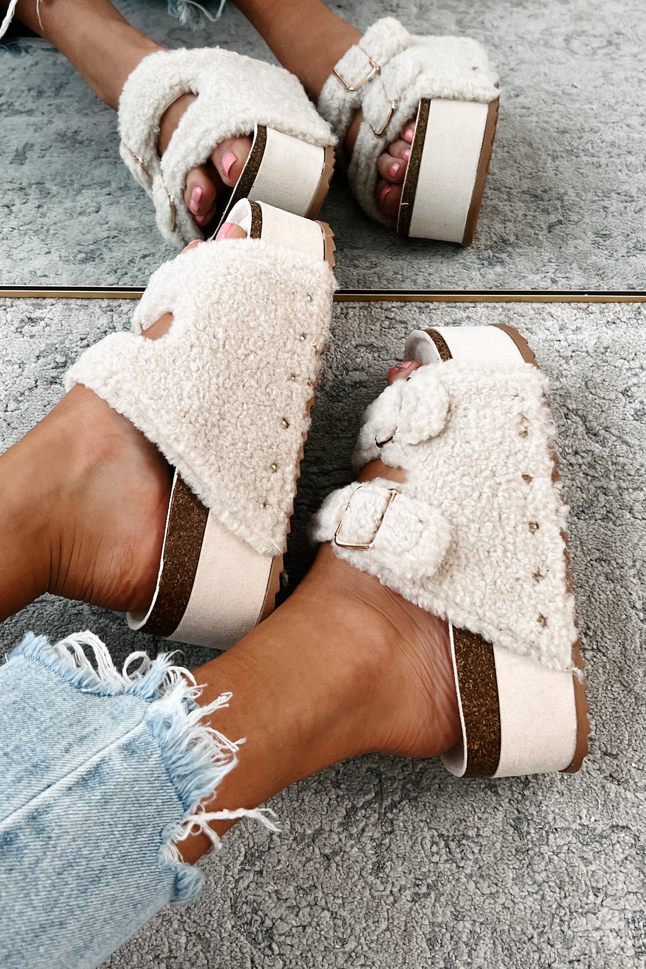 Bohemian Paradise Sherpa Platform Sandals (Ivory) - NanaMacs