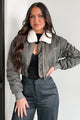 Fashionable Flight Path Aviator Crop Jacket (Dark Grey) - NanaMacs