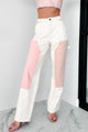 Sabra Straight Leg Colorblock Jeans (Ivory/Pink) - NanaMacs