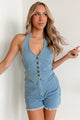 Born And Raised Denim Halter Vest Romper (Denim) - NanaMacs