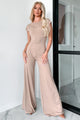 Staying Out Later Twist-Back Jumpsuit (Tan) - NanaMacs