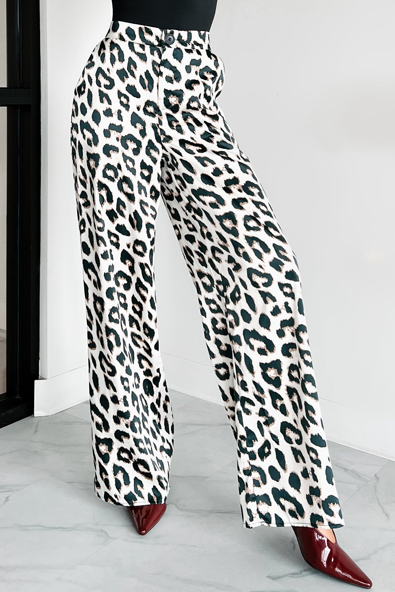 Feisty Feline Satin Wide Leg Pants (Leopard) - NanaMacs