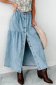 Jolene Button Up Denim Midi Skirt (Denim) - NanaMacs