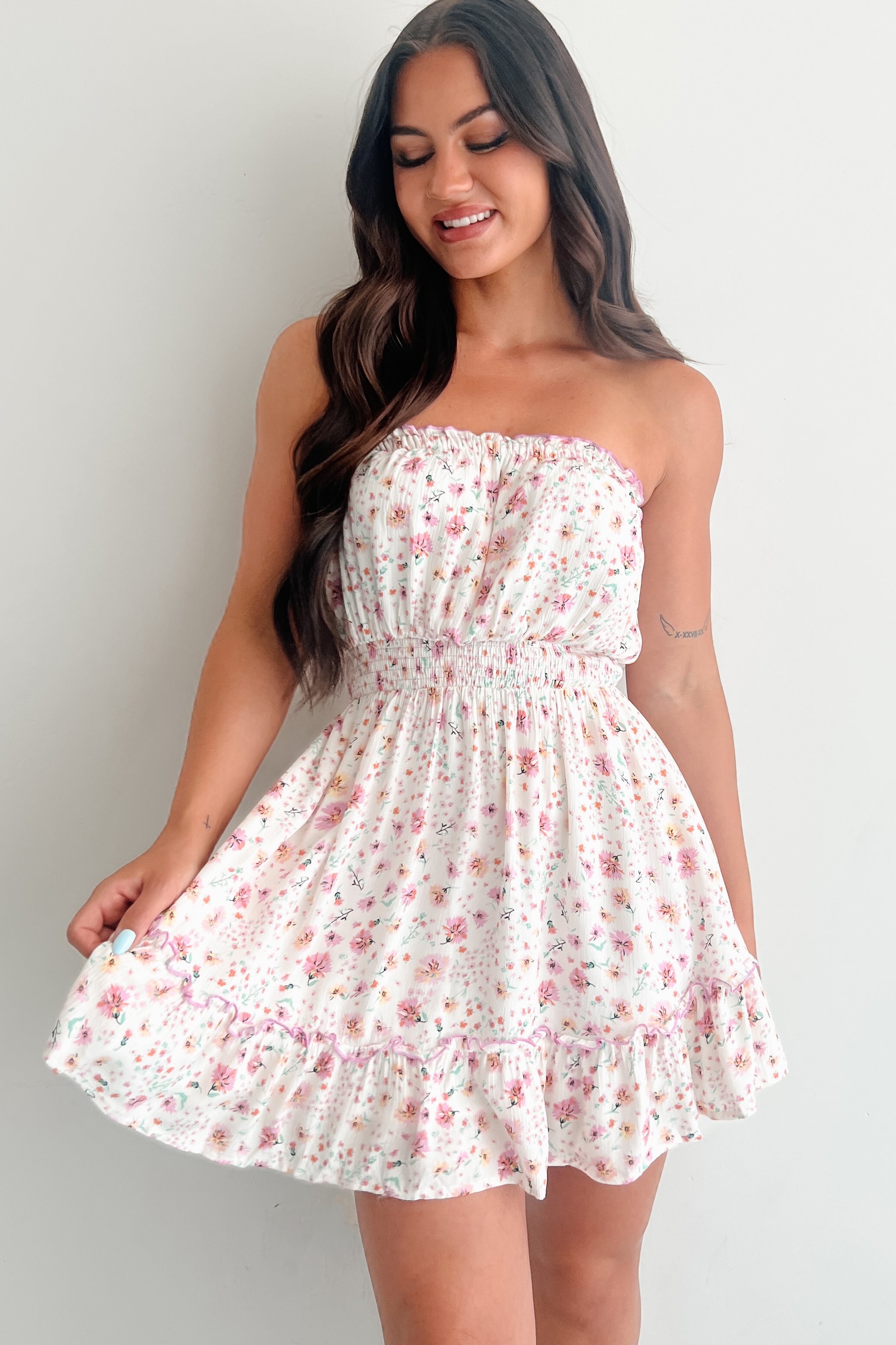 Melt Into Me Strapless Floral Mini Dress (Pink Multi) · NanaMacs