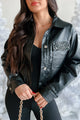 Diva Deluxe Rhinestone Pocket Faux Leather Jacket (Black) - NanaMacs