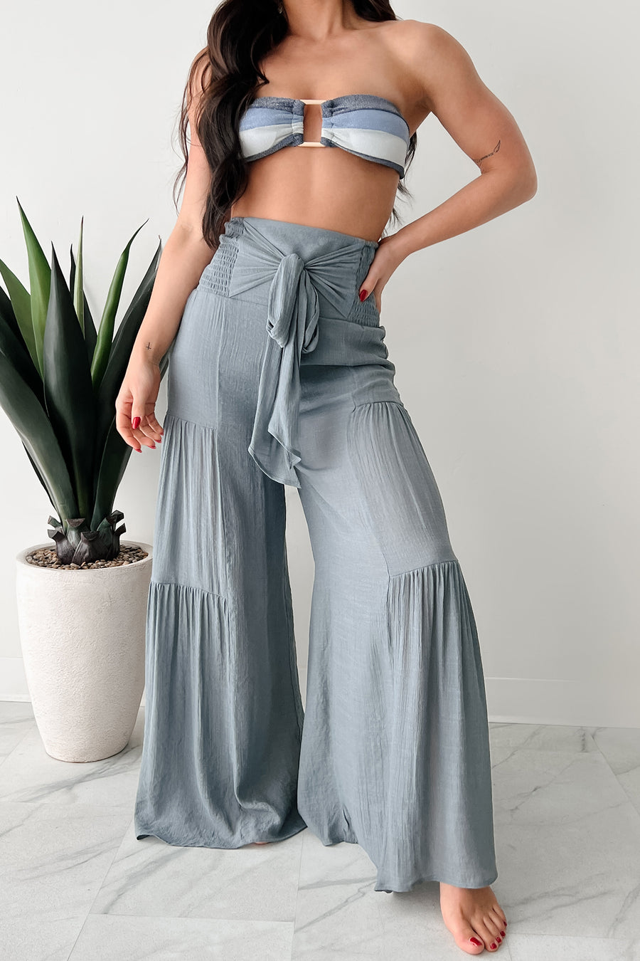 That Time Of Year Tiered Flowy Pants (Gray) - NanaMacs