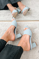 Style Points Square Toe Block Heel Sandals (Blue Fabric) - NanaMacs