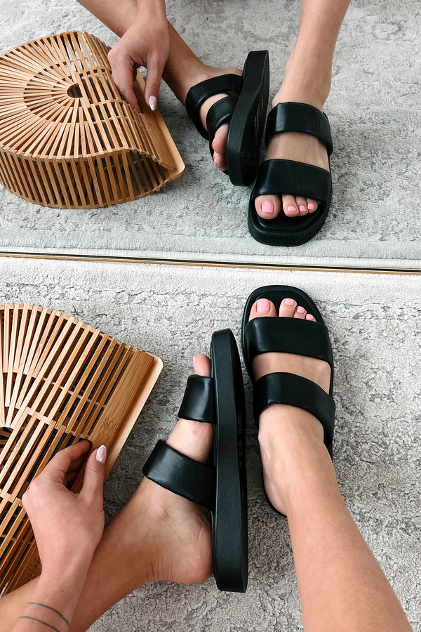 Hey Amigo Double Strap Platform Sandals (Black) - NanaMacs