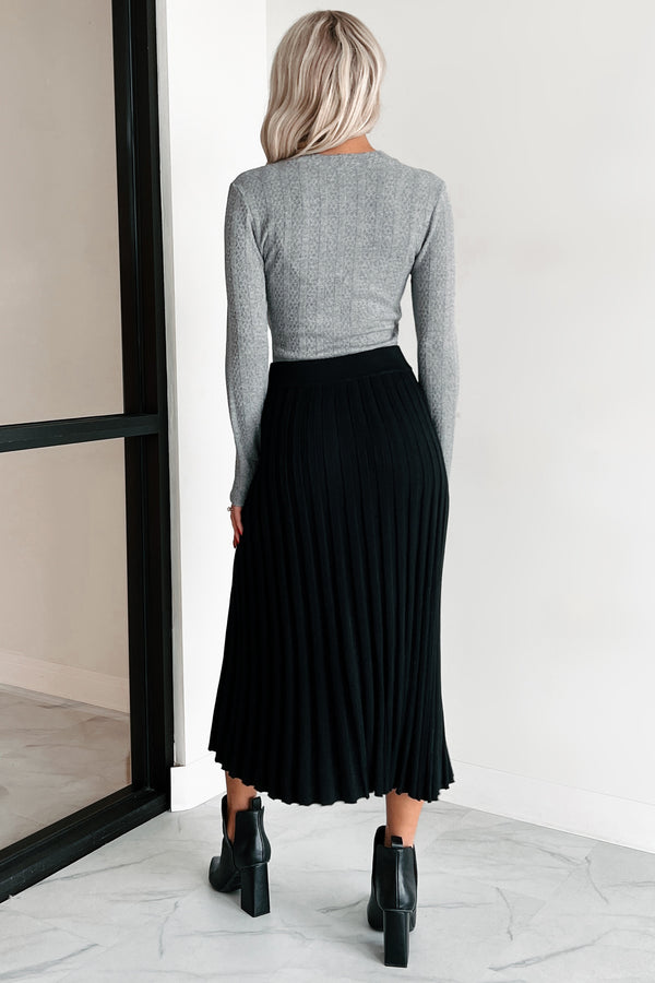 Tied Up In Meetings Sweater Knit Buttoned Midi Skirt (Black) - NanaMacs