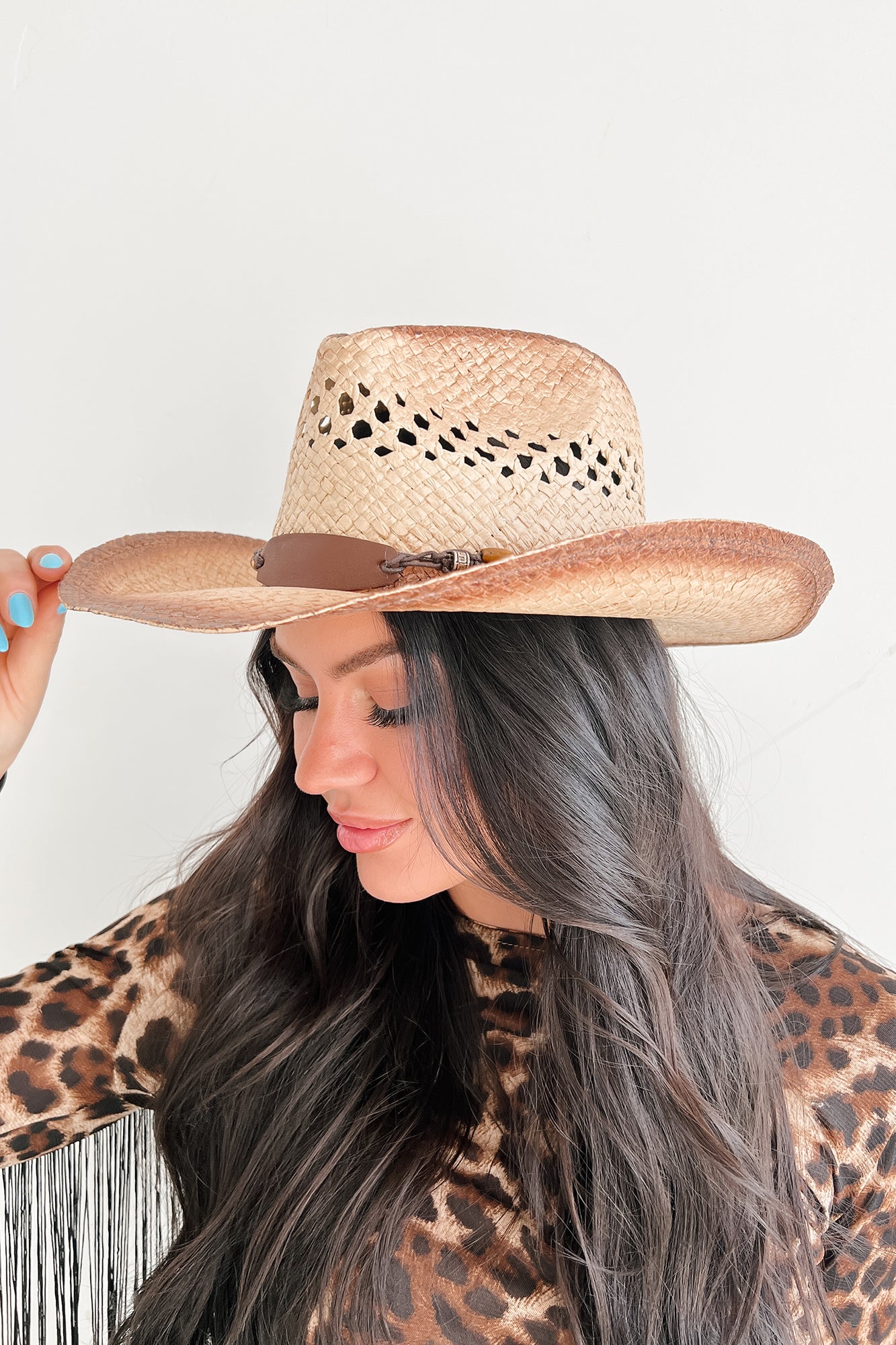 Summer On Repeat Beaded Strap Cowboy Hat (Tan) - NanaMacs