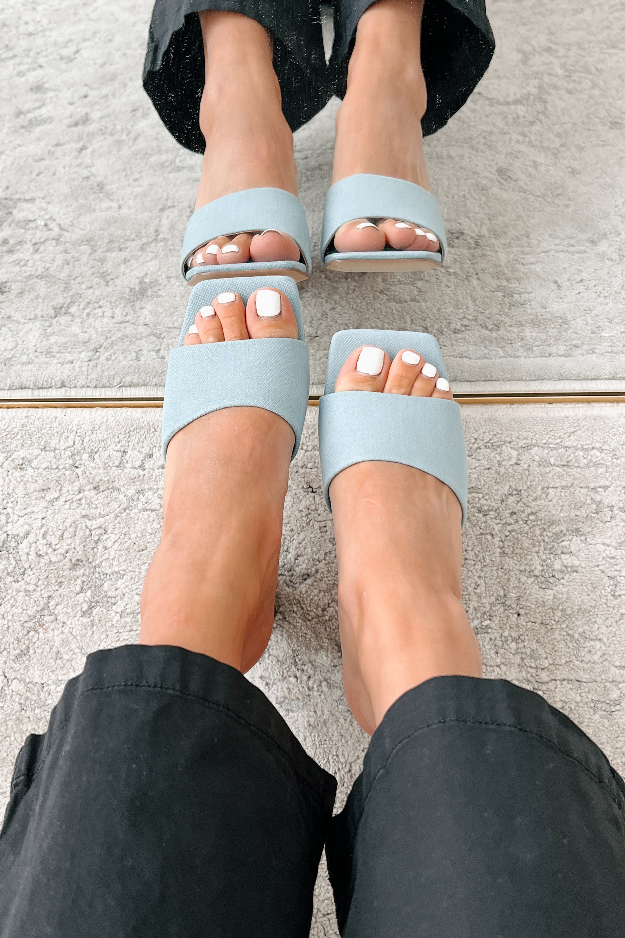 Style Points Square Toe Block Heel Sandals (Blue Fabric) - NanaMacs