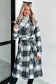 Mystery Woman Double-Breasted Plaid Long Coat (Charcoal) - NanaMacs