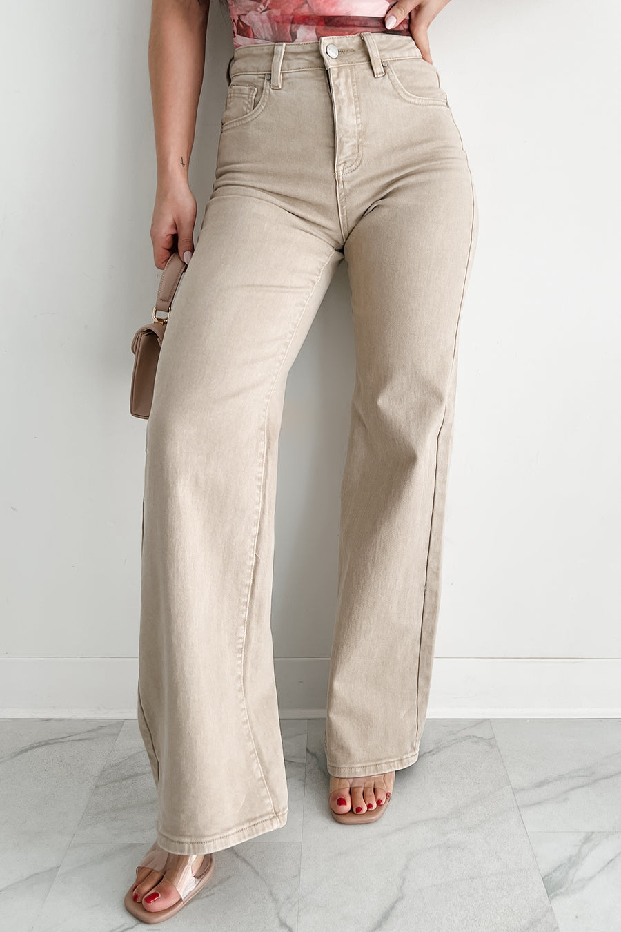 William Tummy Control Wide Leg Risen Jeans (Khaki)