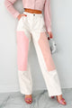 Sabra Straight Leg Colorblock Jeans (Ivory/Pink) - NanaMacs